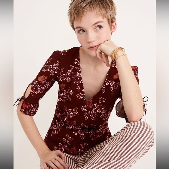 Madewell Tie-Sleeve Wrap Top in Butterfly Sanctuary 4 - Picture 2 of 12